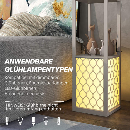 Moderní stojací lampa s policemi, řetízkový vypínač, černá/bílá
