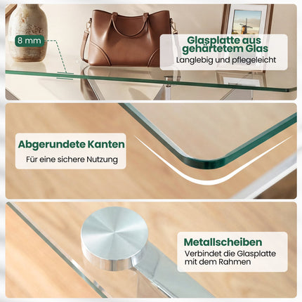 Moderní skleněný konzolový stolek – tvrzené sklo a kov