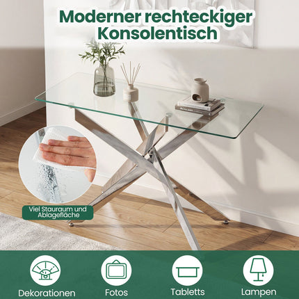 Moderní skleněný konzolový stolek – tvrzené sklo a kov