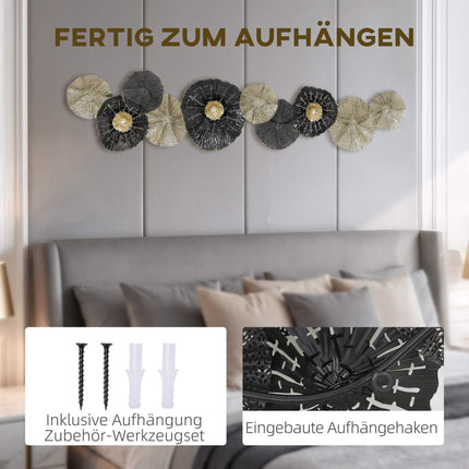Modern Metal Wall Art – Black & Gold, 134 x 7 x 29 cm