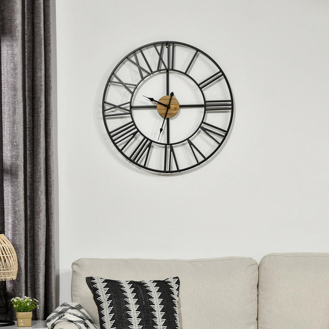 Tiché vintage kovové nástěnné hodiny 60cm, římské číslice