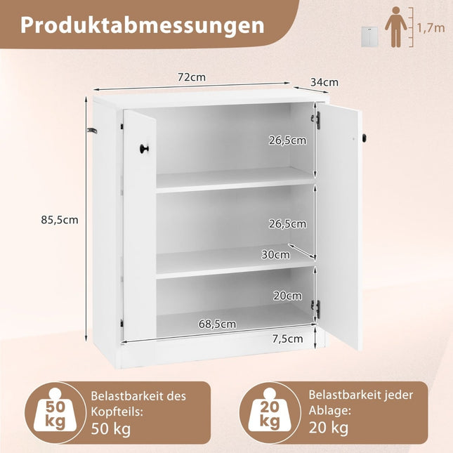 Modern wit dressoir - 2 deuren, 3 planken, opbergkast