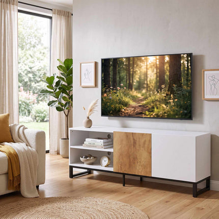 Modern White TV Stand for 55-Inch TVs, Adjustable Shelves