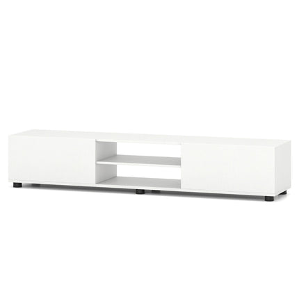 Moderní bílý TV stolek pro obrazovky 70", 2 dvířka, police