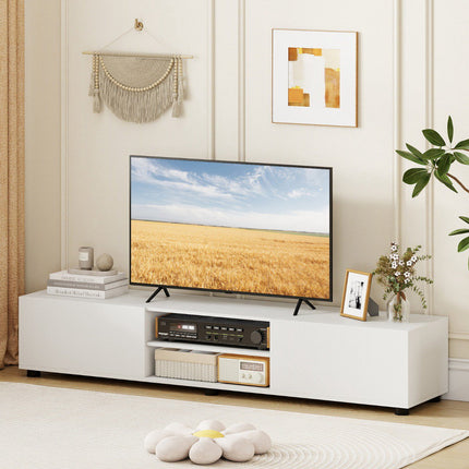 Moderní bílý TV stolek pro obrazovky 70", 2 dvířka, police