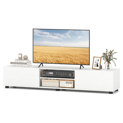 Moderní bílý TV stolek pro obrazovky 70", 2 dvířka, police
