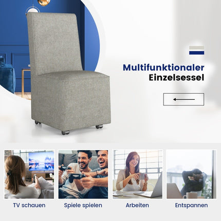 Moderní designové křeslo bez područek s brzdicími kolečky a snímatelným potahem, pohodlné křeslo na čtení 47 x 60.5 x 98 cm