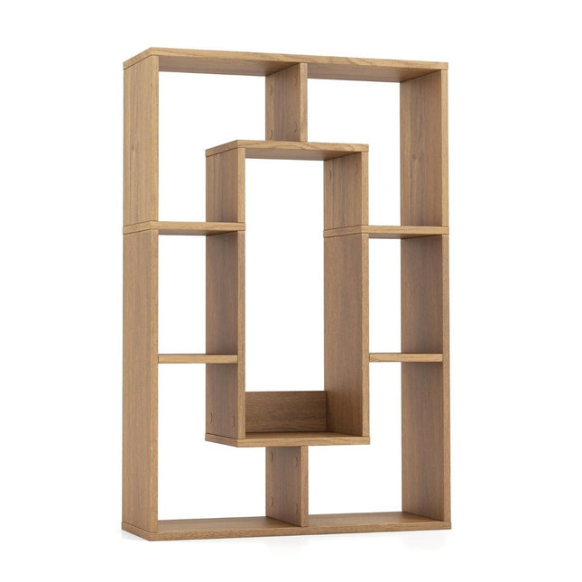 Moderne boekenkast met 7 vakken en anti-kantel geometrische open staande plank naturel