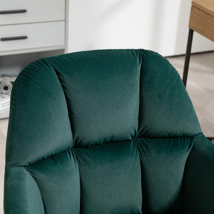 Green Velvet Look Swivel Office Chair, Adjustable With Armrest