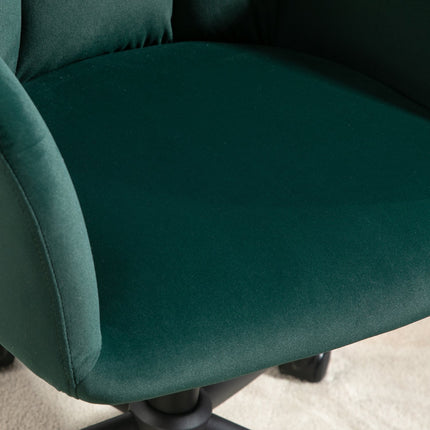 Green Velvet Look Swivel Office Chair, Adjustable With Armrest