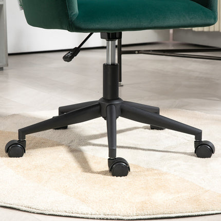 Green Velvet Look Swivel Office Chair, Adjustable With Armrest