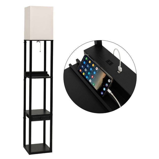 Moderní stojací lampa s policemi, stmívatelná stojací lampa se zásuvkou 26 x 26 x 159.5 cm
