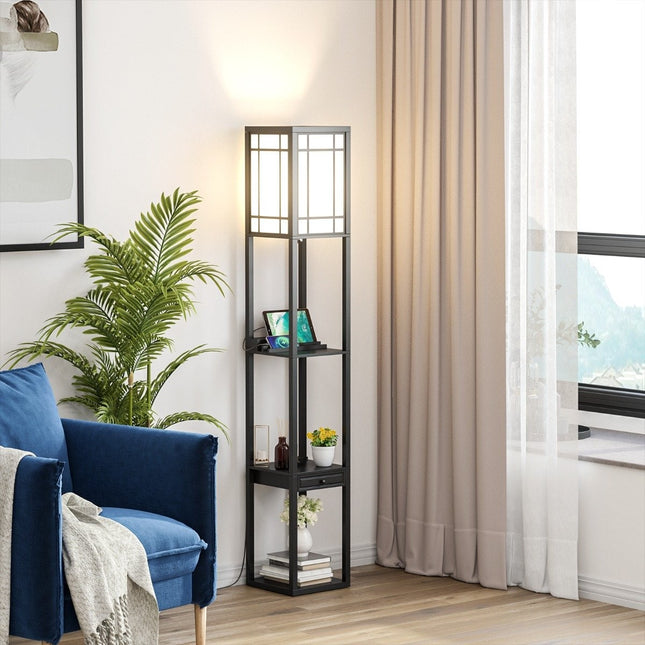 Moderní stojací lampa s policemi do obývacího pokoje a ložnice 26 x 26 x 160.5 cm černá