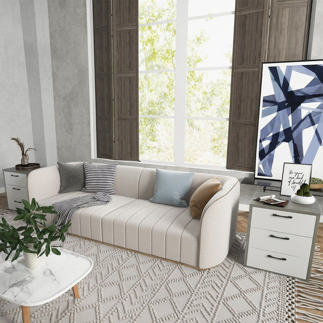 Moderní dřevěný noční stolek se 3 výsuvnými zásuvkami 55 x 47 x 65.5 cm šedá + bílá