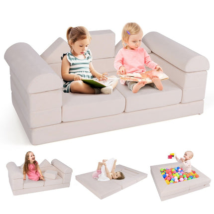 Modulární dětská pěnová pohovka, sada 9 ks, béžový semiš