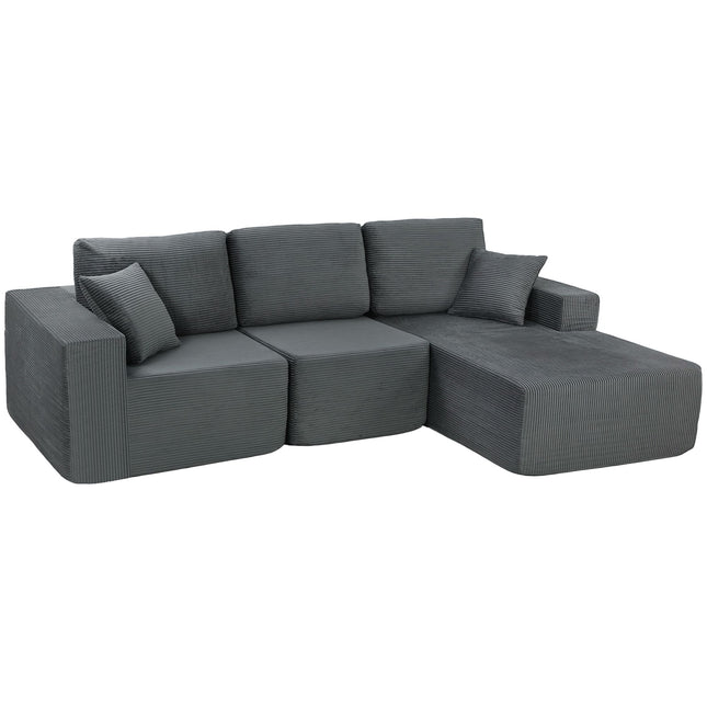 Modulaire L-vormige slaapbank, diepe zitting, corduroy, donkergrijs