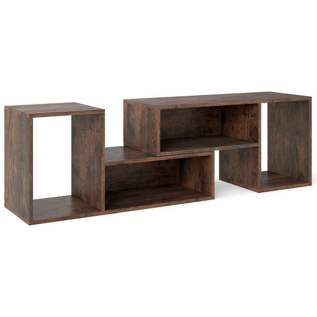 Modulaire tv-standaard met L-vormige planken voor tv's van 60 inch.