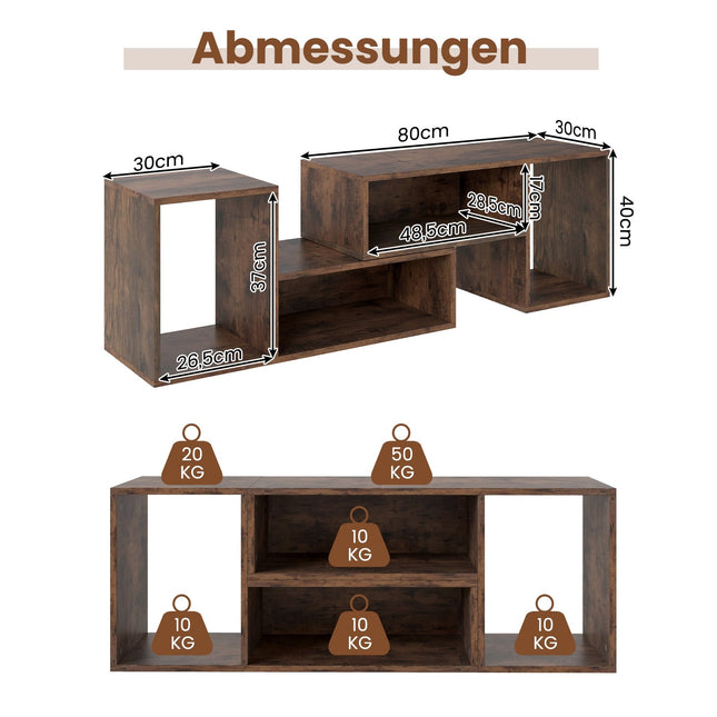 Modulaire tv-standaard met L-vormige planken voor tv's van 60 inch.