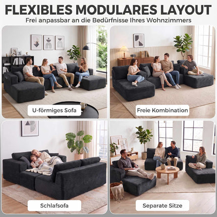 Modular U-Shaped Sofa Bed with Chaise Lounges, Dark Grey Cord