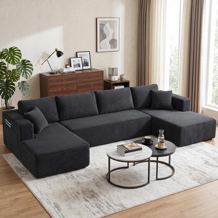 Modular U-Shaped Sofa Bed with Chaise Lounges, Dark Grey Cord