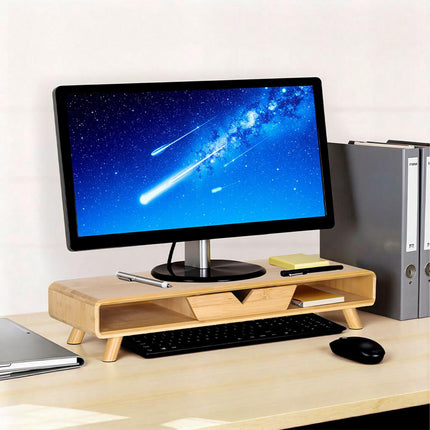 Podstavec pod monitor se zásuvkou – bambus, ergonomický design