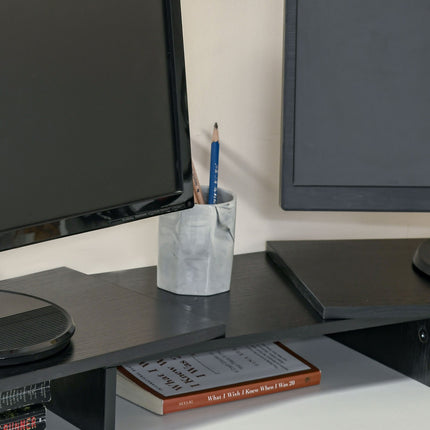 Adjustable stand with double monitors, wooden shelf, 80-117cm