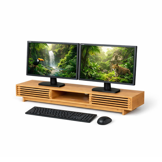 Podstavec pod monitor se 3 přihrádkami, bambusová úprava