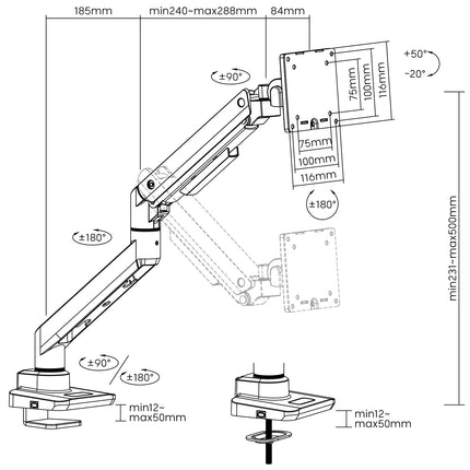 Držák monitoru 17-49", plynová pružina, max 20 kg