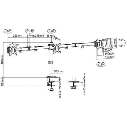 Držák monitoru trojitý 17-27" 2x658 mm