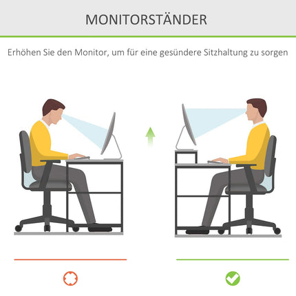 Stojan na monitor z přírodního dřeva - organizér na stůl se zásuvkami