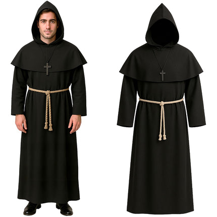 Monk Costume for Adults, Hood, Rope, Cross, Size L