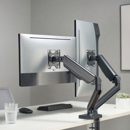 Držák monitoru dvojitý s pružinou 17"-32", černá