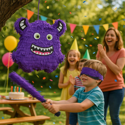 Sada piňata příšerka s pálkou a maskou pro děti