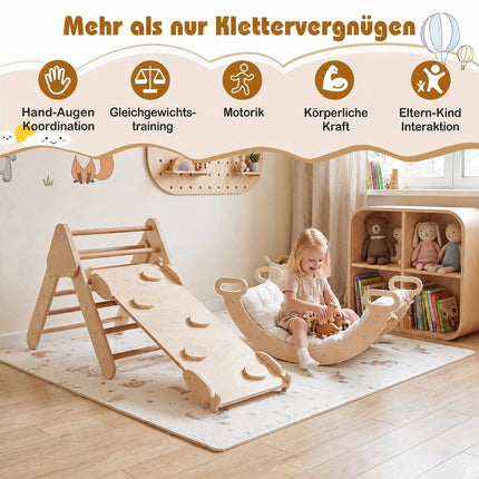 Montessori 3-in-1 Wooden Climbing Set for Toddlers