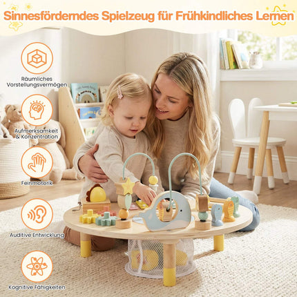 Montessori Activity Table for Toddlers, 7-in-1 Wooden Toy