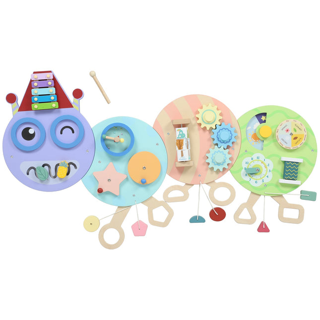 Montessori manipulační deska – nástěnná hračka 7v1, xylofon, ozubená kola, 108 cm