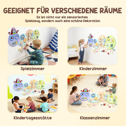 Montessori manipulační deska – nástěnná hračka 7v1, xylofon, ozubená kola, 108 cm