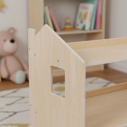 Montessori dětská knihovna, police ve tvaru domečku