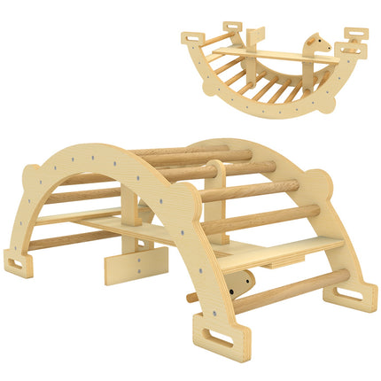 Montessori vnitřní lezecký oblouk, dřevěná houpačka 2v1, 110x52x45 cm