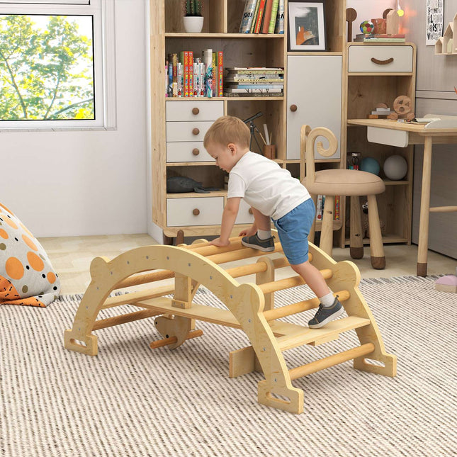Montessori vnitřní lezecký oblouk, dřevěná houpačka 2v1, 110x52x45 cm