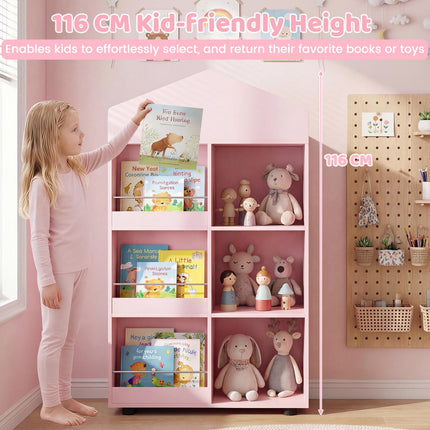 Montessori Wooden Bookshelf & Toy Storage, Pink, 116cm