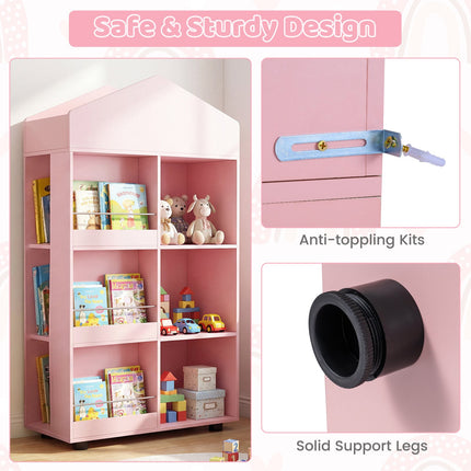 Montessori Wooden Bookshelf & Toy Storage, Pink, 116cm