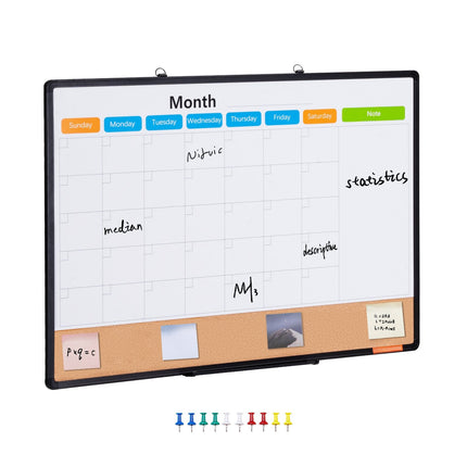 Monthly Calendar Whiteboard 36 x 24, Magnetic Cork Combo