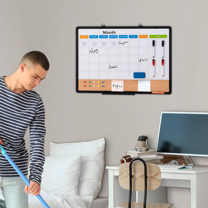 Monthly Calendar Whiteboard and Cork Board, 24x18 in