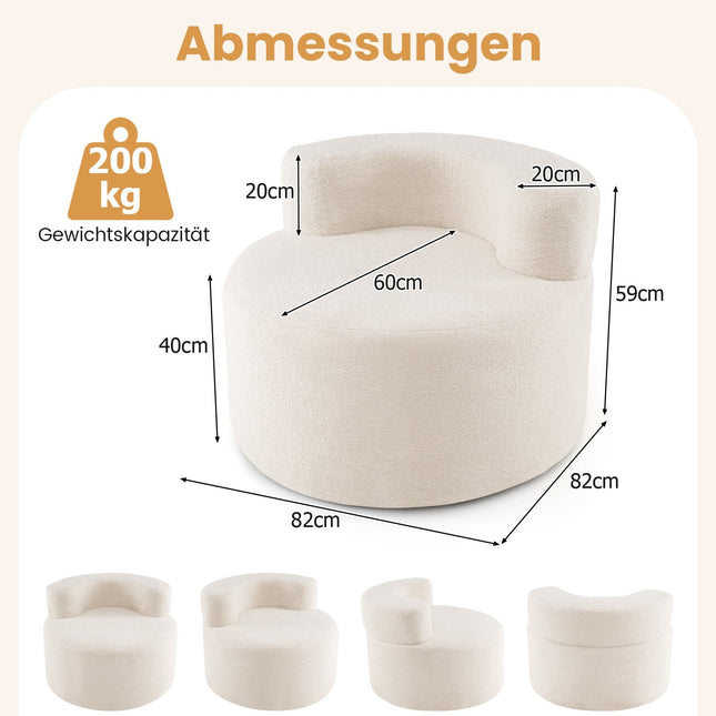Maanvormige zitzak, beige, zachte teddyfleece