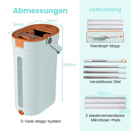 Sada mopu a kbelíku s 3komorovým designem, 2.4 l, zelená