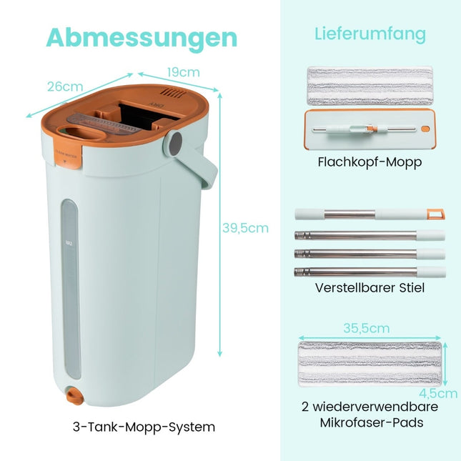 Sada mopu a kbelíku s 3komorovým designem, 2.4 l, zelená