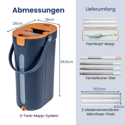 Wischmopp-System mit Schleuderfunktion, 2,4 l, Marineblau