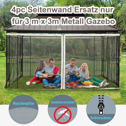 Moskytiéra pro altán – černá, 3x3m, nylonová síť na zip, 4 panely