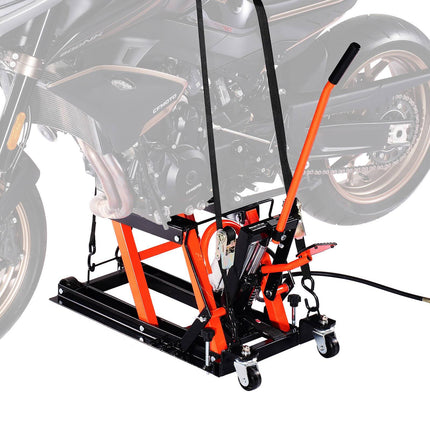 Motorcycle Lift Jack, 1500 lb, Hydraulic-Pneumatic, Casters